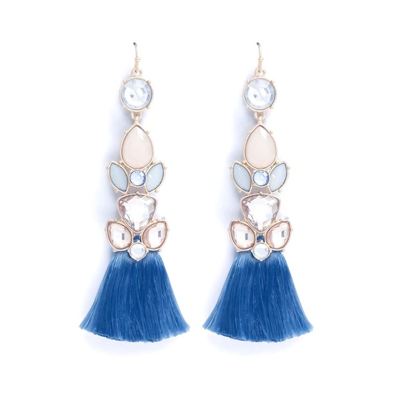 Firedia Light Blue Women Tassel Crystal Earrings - Picture 1 of 8
